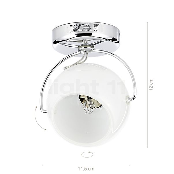 Dimensions du luminaire Fabbian Beluga White Applique/Plafonnier verre opale blanc , Vente d'entrepôt, neuf, emballage d'origine en détail - hauteur, largeur, profondeur et diamètre de chaque composant.