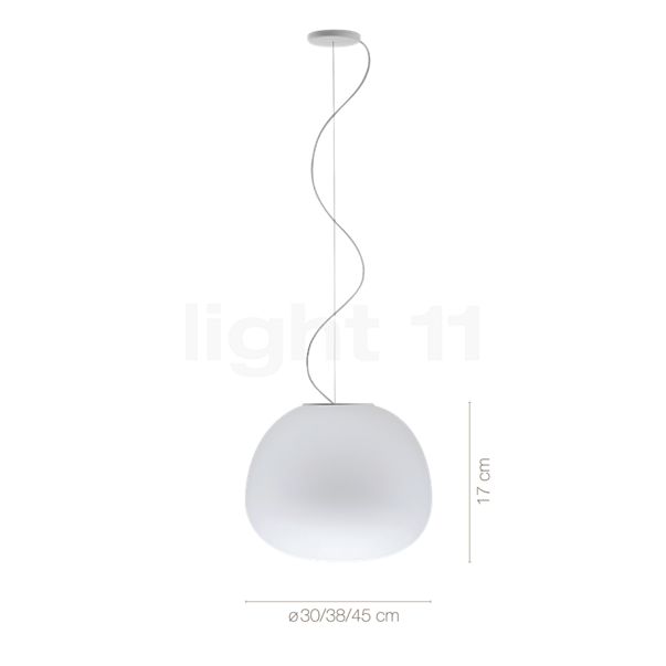 Measurements of the Fabbian Lumi Mochi Pendant light LED ø45 cm in detail: height, width, depth and diameter of the individual parts.