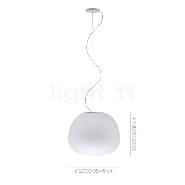 Measurements of the Fabbian Lumi Mochi pendant light ø20 cm in detail: height, width, depth and diameter of the individual parts.