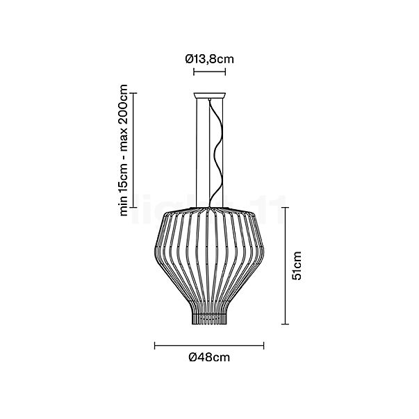 Fabbian Saya, lámpara de suspensión transparente/dorado - 48 cm - alzado con dimensiones
