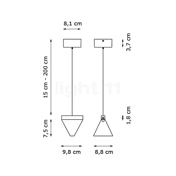 Fabbian Tripla Lampada a sospensione LED bronzo - vista in sezione