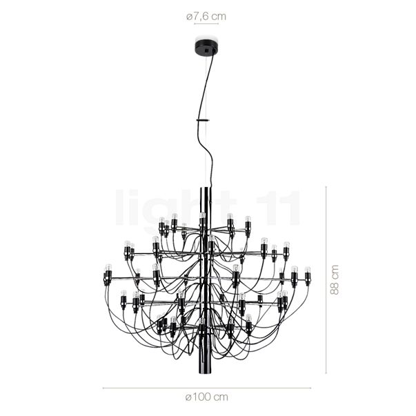 Measurements of the Flos 2097-50 black matt - incl. 50x bulb clear in detail: height, width, depth and diameter of the individual parts.