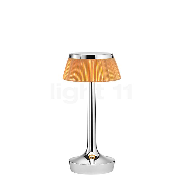 Flos Bon Jour Unplugged Lampe rechargeable LED corps chrome brillant/couronner rotin