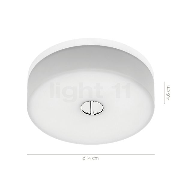 Die Abmessungen der Flos Button glas - IP40 - ø14 cm im Detail: Höhe, Breite, Tiefe und Durchmesser der einzelnen Bestandteile.