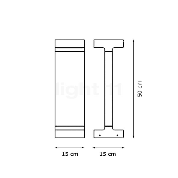 Flos Casting T, luz de pedestal LED antracita - B. 15 cm - H. 50 cm - alzado con dimensiones