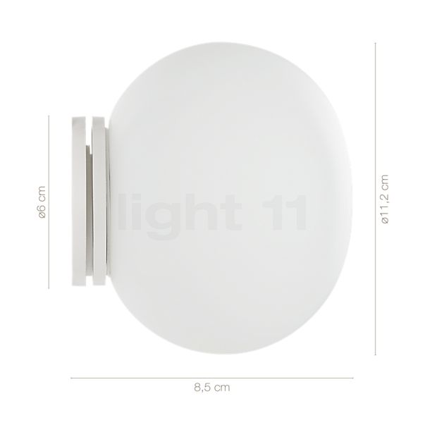 De afmetingen van de Flos Glo-Ball Mini C/W Spiegellamp wit in detail: hoogte, breedte, diepte en diameter van de afzonderlijke onderdelen.