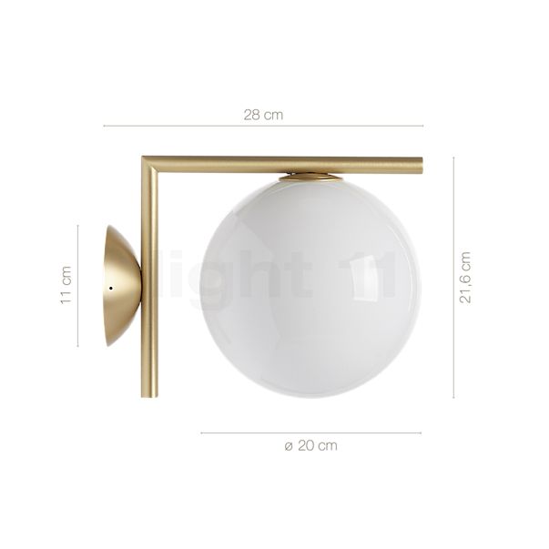 Measurements of the Flos IC Lights C/W1 brass matt in detail: height, width, depth and diameter of the individual parts.