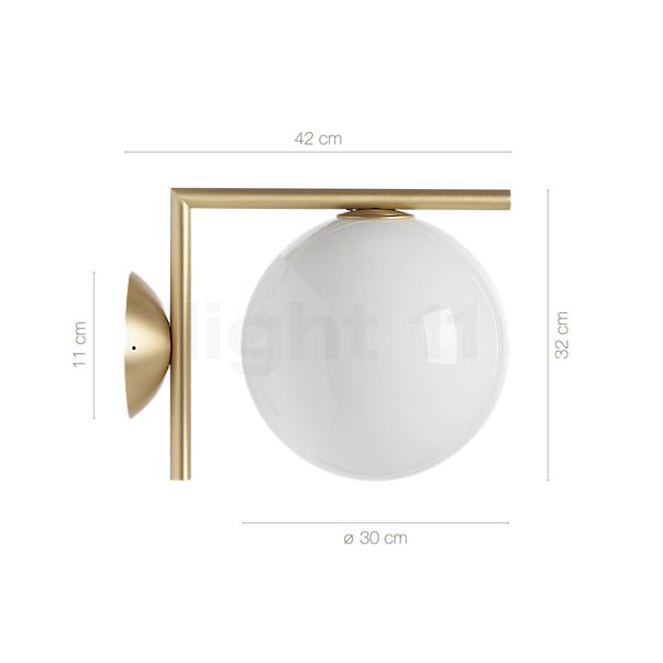 Measurements of the Flos IC Lights C/W2 brass matt in detail: height, width, depth and diameter of the individual parts.