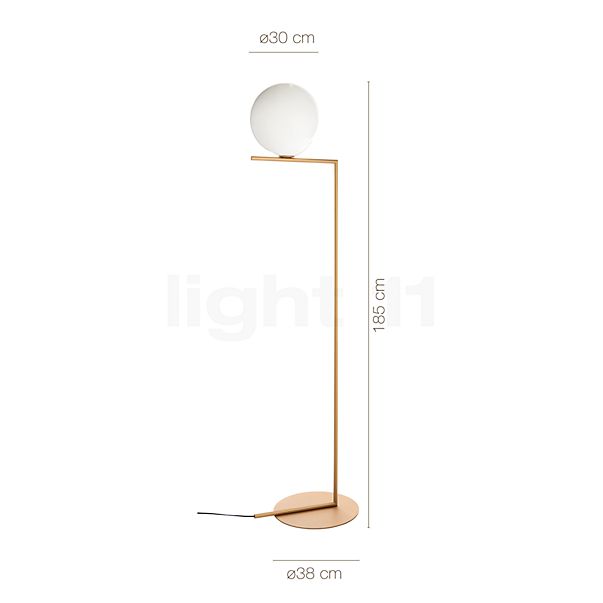 Measurements of the Flos IC Lights F2 brass matt in detail: height, width, depth and diameter of the individual parts.