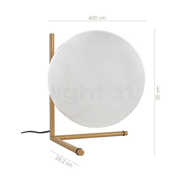 Measurements of the Flos IC Lights T2 brass matt in detail: height, width, depth and diameter of the individual parts.