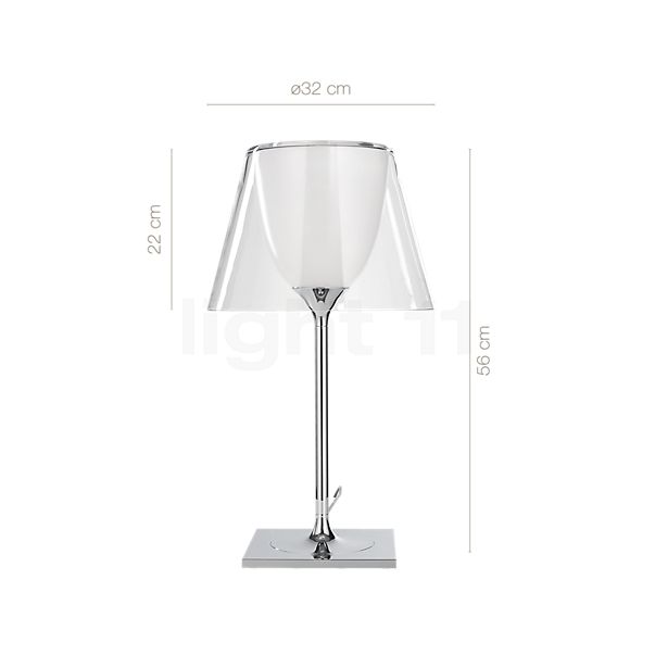 Dimensions du luminaire Flos Ktribe Lampe de table verre - transparentes verre - 31,5 cm en détail - hauteur, largeur, profondeur et diamètre de chaque composant.