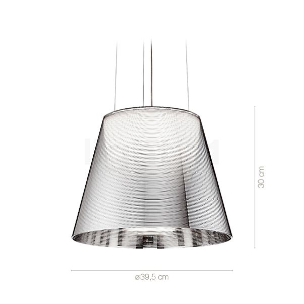 Dimensiones del/de la Flos Ktribe, lámpara de suspensión transparente - 39,5 cm al detalle: alto, ancho, profundidad y diámetro de cada componente.