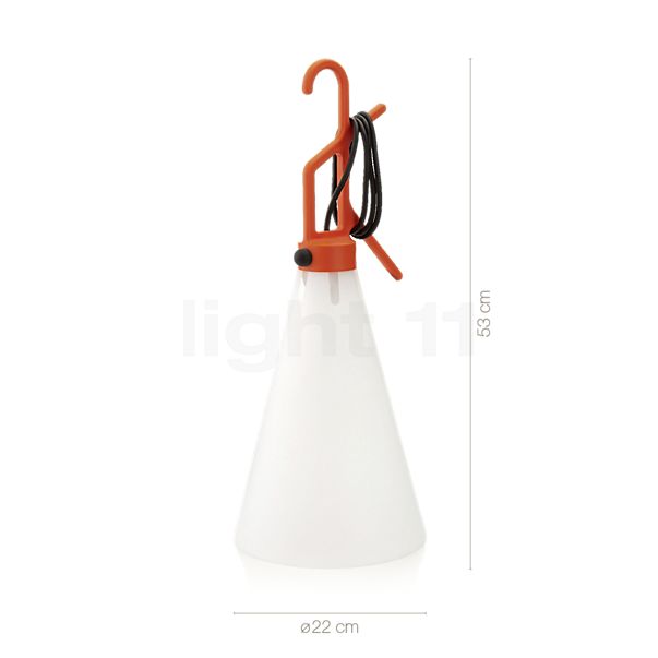 Dimensions du luminaire Flos Mayday orange en détail - hauteur, largeur, profondeur et diamètre de chaque composant.