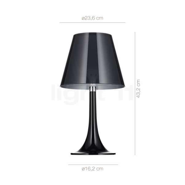 Dimensions du luminaire Flos Miss K plastique - noir en détail - hauteur, largeur, profondeur et diamètre de chaque composant.