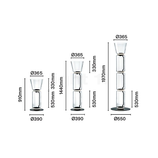 Flos Noctambule High Cylinders & Cone, lámpara de pie LED F3 - alzado con dimensiones