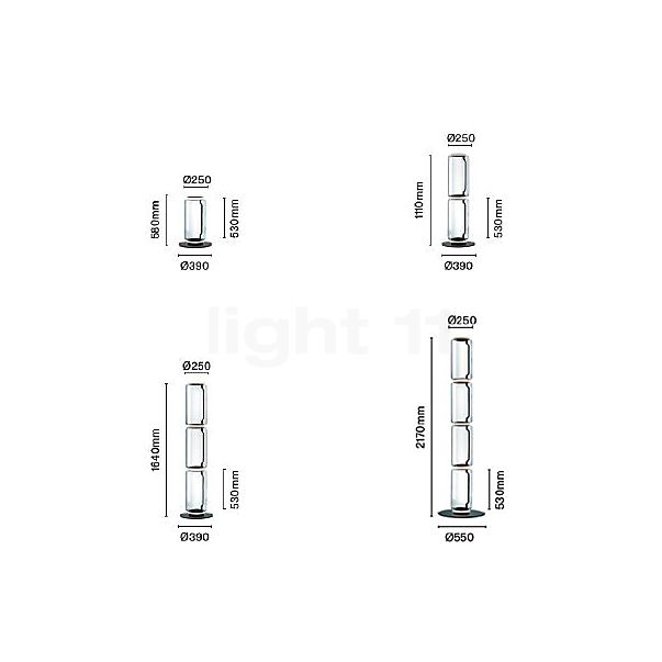 Flos Noctambule High Cylinders Lampadaire LED F4 - vue en coupe
