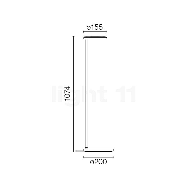 Flos Oblique, lámpara de pie LED antracita mate - 3.000 K - alzado con dimensiones