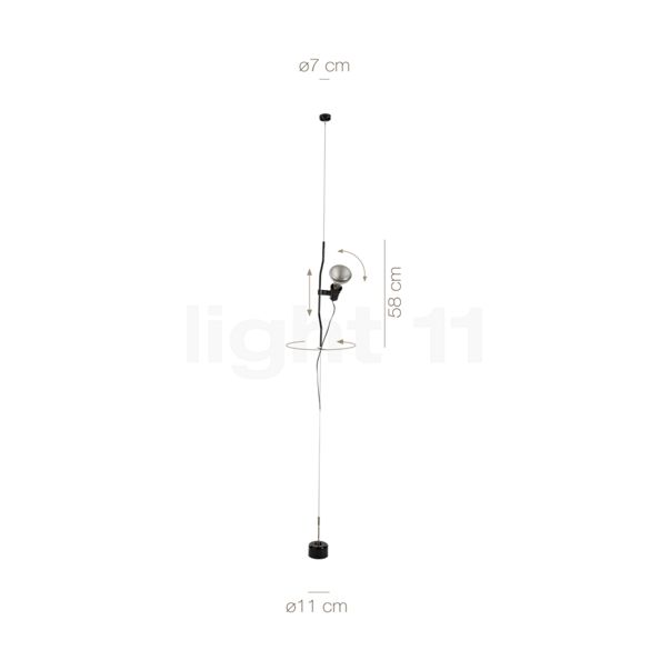 Measurements of the Flos Parentesi black - with dimmer in detail: height, width, depth and diameter of the individual parts.