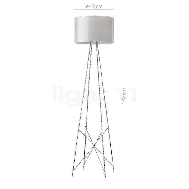 Measurements of the Flos Ray Floor Lamp metal - white - 43 cm in detail: height, width, depth and diameter of the individual parts.