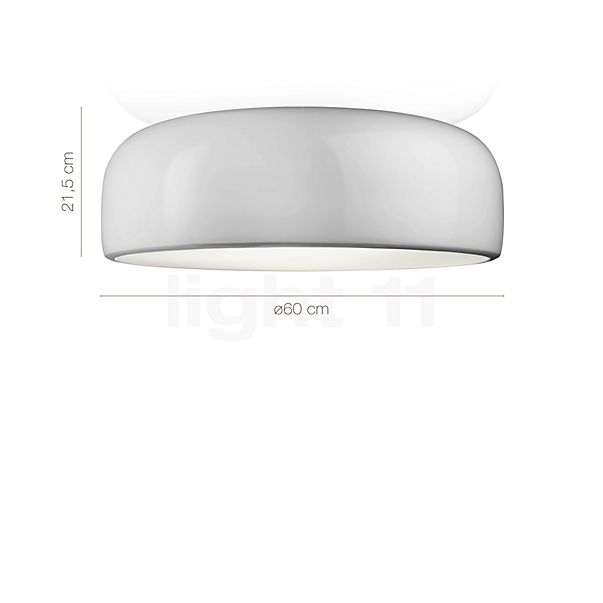 Measurements of the Flos Smithfield Ceiling Light LED white - push dimmable in detail: height, width, depth and diameter of the individual parts.
