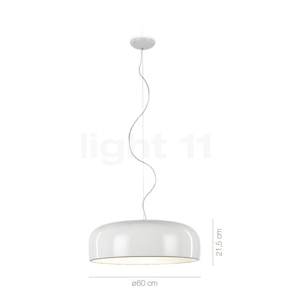 Die Abmessungen der Flos Smithfield Pendelleuchte LED weiß - B-Ware - leichte Gebrauchsspuren - voll funktionsfähig im Detail: Höhe, Breite, Tiefe und Durchmesser der einzelnen Bestandteile.