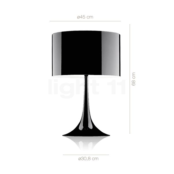 Dimensiones del/de la Flos Spunlight, lámpara de sobremesa blanco - 68 cm al detalle: alto, ancho, profundidad y diámetro de cada componente.