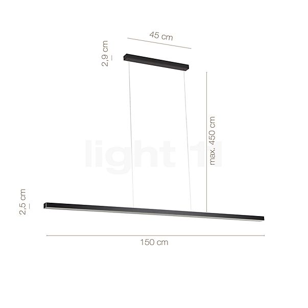 Målene for Flos Super Line Pendel Up-& Downlight LED, DALI sort: De enkelte komponenters højde, bredde, dybde og diameter.