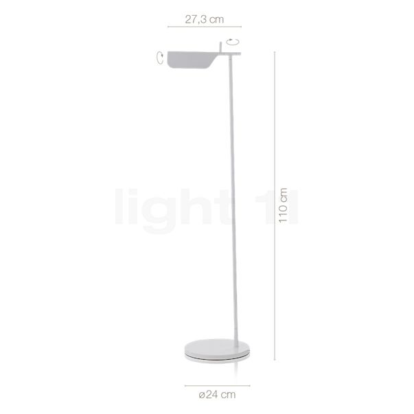 Measurements of the Flos Tab F LED white in detail: height, width, depth and diameter of the individual parts.