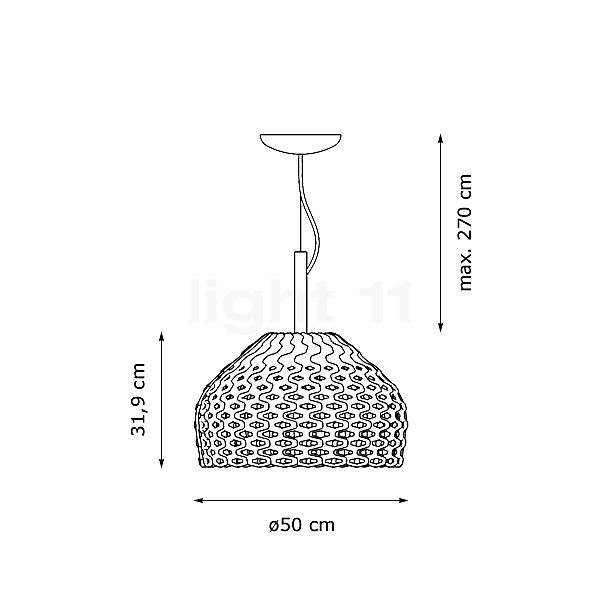 Flos Tatou, lámpara de suspensión gris ocre, ø50 cm - alzado con dimensiones