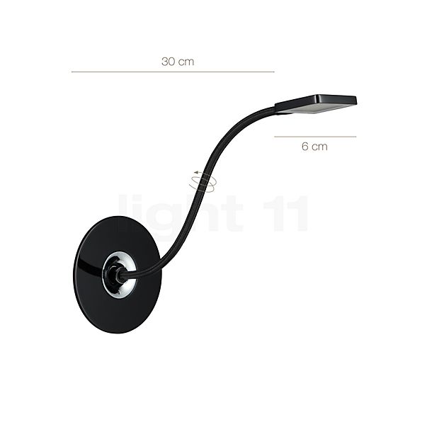 Measurements of the Flos Wall System Minikelvin Flex LED black in detail: height, width, depth and diameter of the individual parts.