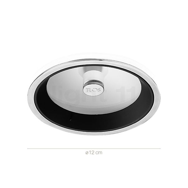 Measurements of the Flos Wan Downlight Recessed Ceiling Light aluminium polished in detail: height, width, depth and diameter of the individual parts.