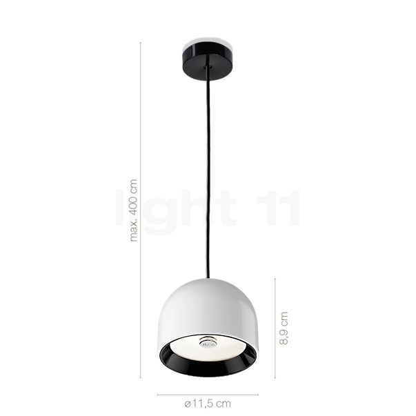 Measurements of the Flos Wan S black in detail: height, width, depth and diameter of the individual parts.