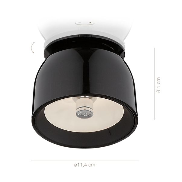 Dimensions du luminaire Flos Wan Spot Halo blanc en détail - hauteur, largeur, profondeur et diamètre de chaque composant.
