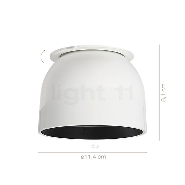 Die Abmessungen der Flos Wan Spot LED Aluminium poliert im Detail: Höhe, Breite, Tiefe und Durchmesser der einzelnen Bestandteile.