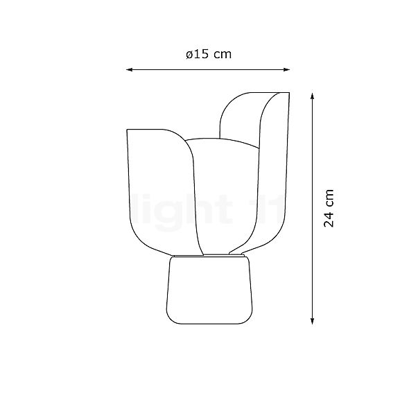 Fontana Arte Blom, lámpara de sobremesa blanco - alzado con dimensiones