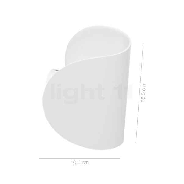 Die Abmessungen der Fontana Arte Io Wandleuchte LED weiß - B-Ware - leichte Gebrauchsspuren - voll funktionsfähig im Detail: Höhe, Breite, Tiefe und Durchmesser der einzelnen Bestandteile.