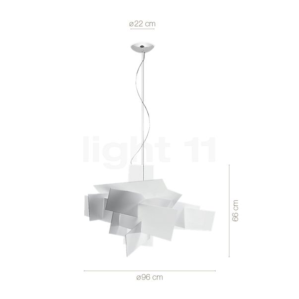 Measurements of the Foscarini Big Bang Sospensione red in detail: height, width, depth and diameter of the individual parts.