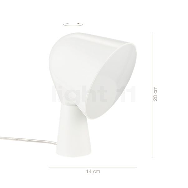 Dimensions du luminaire Foscarini Binic Tavolo blanc en détail - hauteur, largeur, profondeur et diamètre de chaque composant.