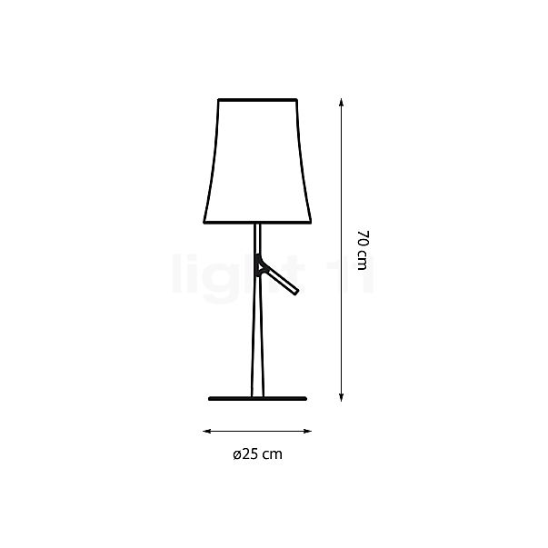 Foscarini Birdie, lámpara de sobremesa LED cobre - alzado con dimensiones