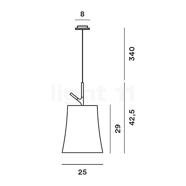Foscarini Birdie, lámpara de suspensión blanco - grande - alzado con dimensiones