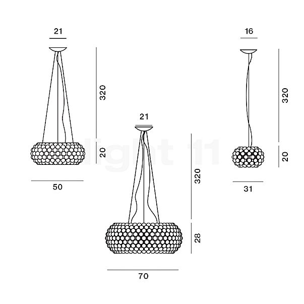 Foscarini Caboche Plus Suspension LED transparent - media - tamisable - vue en coupe