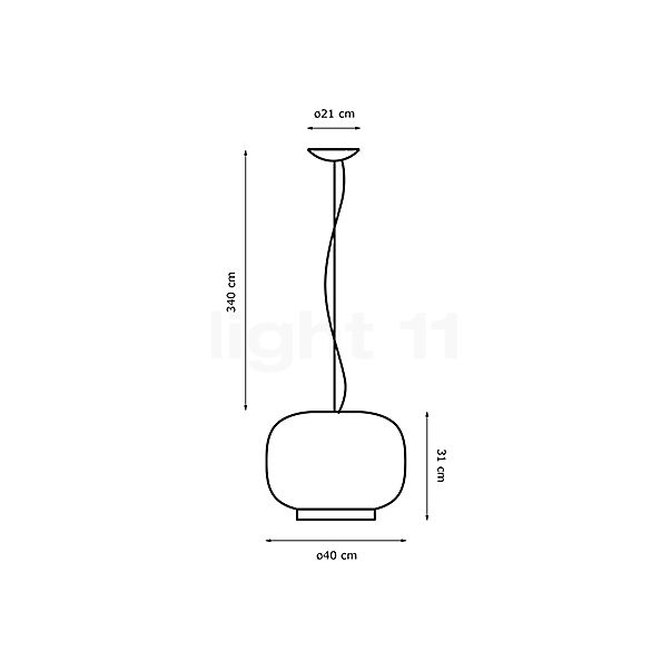 Foscarini Chouchin, lámpara de suspensión LED 1 - naranja - regulable - alzado con dimensiones