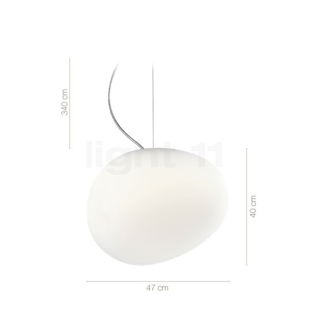 Die Abmessungen der Foscarini Gregg Pendelleuchte LED weiß - dimmbar - ø47 cm im Detail: Höhe, Breite, Tiefe und Durchmesser der einzelnen Bestandteile.