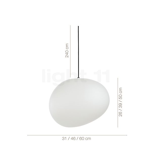 Measurements of the Foscarini Gregg Sospensione Outdoor media in detail: height, width, depth and diameter of the individual parts.