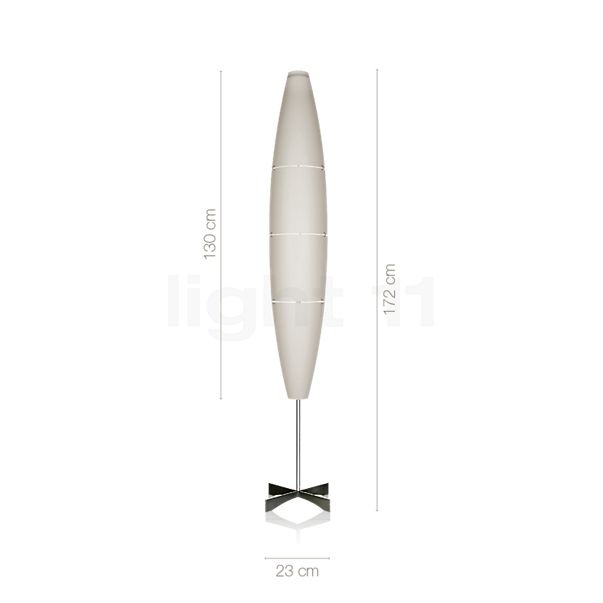 Die Abmessungen der Foscarini Havana Stehleuchte Body Aluminium/Schirm weiß im Detail: Höhe, Breite, Tiefe und Durchmesser der einzelnen Bestandteile.