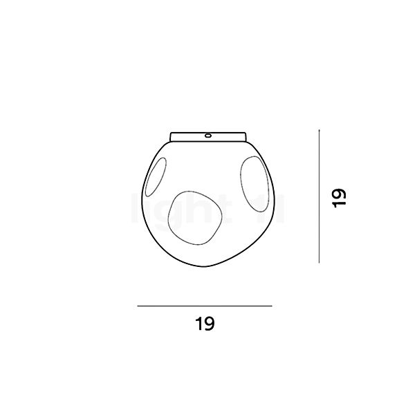 Foscarini Hoba, lámpara de techo y pared ø19 cm - conmutable - alzado con dimensiones