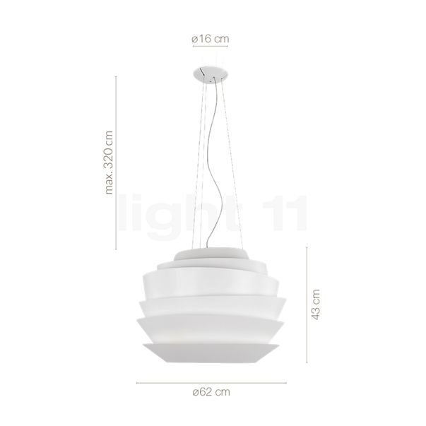Measurements of the Foscarini Le Soleil Sospensione white in detail: height, width, depth and diameter of the individual parts.