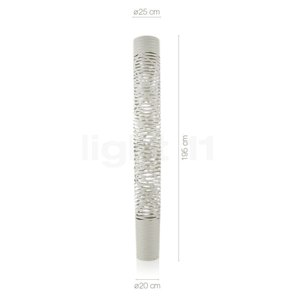 Dimensions du luminaire Foscarini Tress Lampadaire blanc - 195 cm en détail - hauteur, largeur, profondeur et diamètre de chaque composant.
