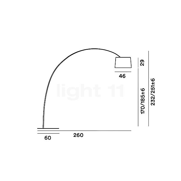 Foscarini Twiggy Elle, lámpara de arco LED borgoña - alzado con dimensiones