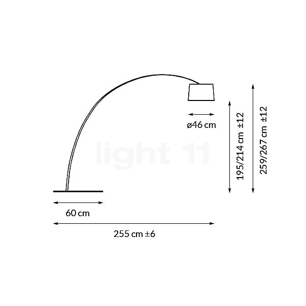 Foscarini Twiggy Elle, lámpara de arco LED grafito - tunable white - alzado con dimensiones